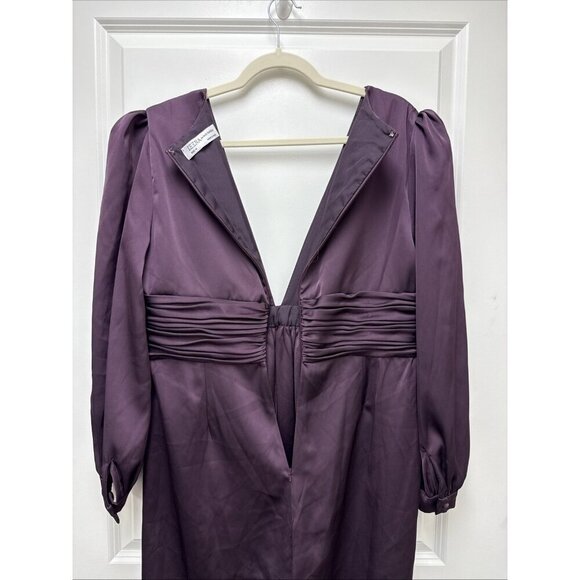 MAC DUGGAL Size 14 Plum 2647 Front Twist V-Neck Long Puff Sleeve Jumpsuit New - Picture 8 of 10